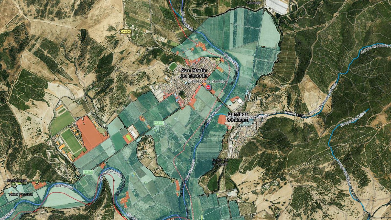 Mapa de riesgos por las crecidas de los ríos en Tesorillo.
