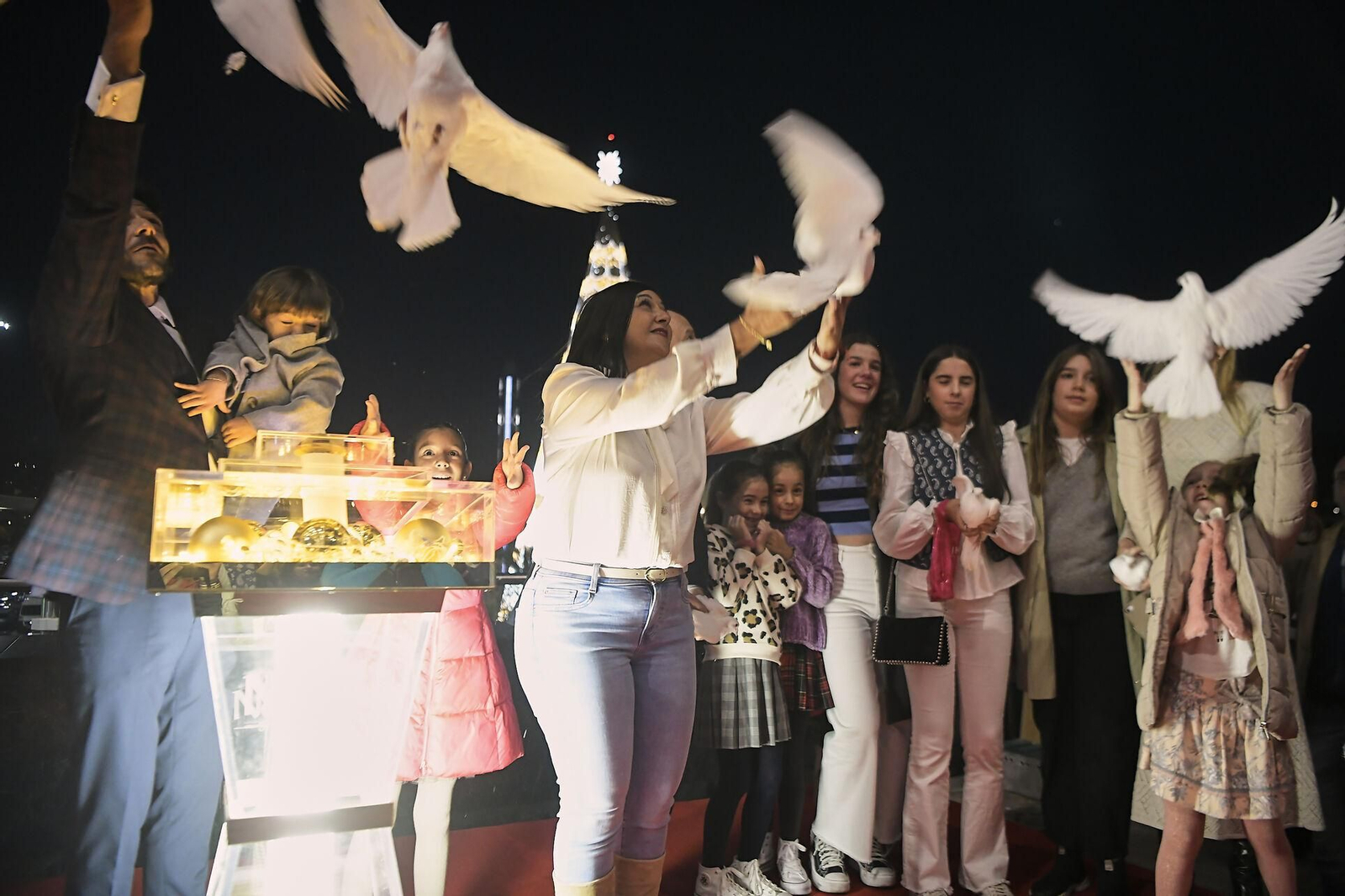 Fotos: así se ha iluminado el árbol de Navidad del Nevada en Granada, el más alto de España