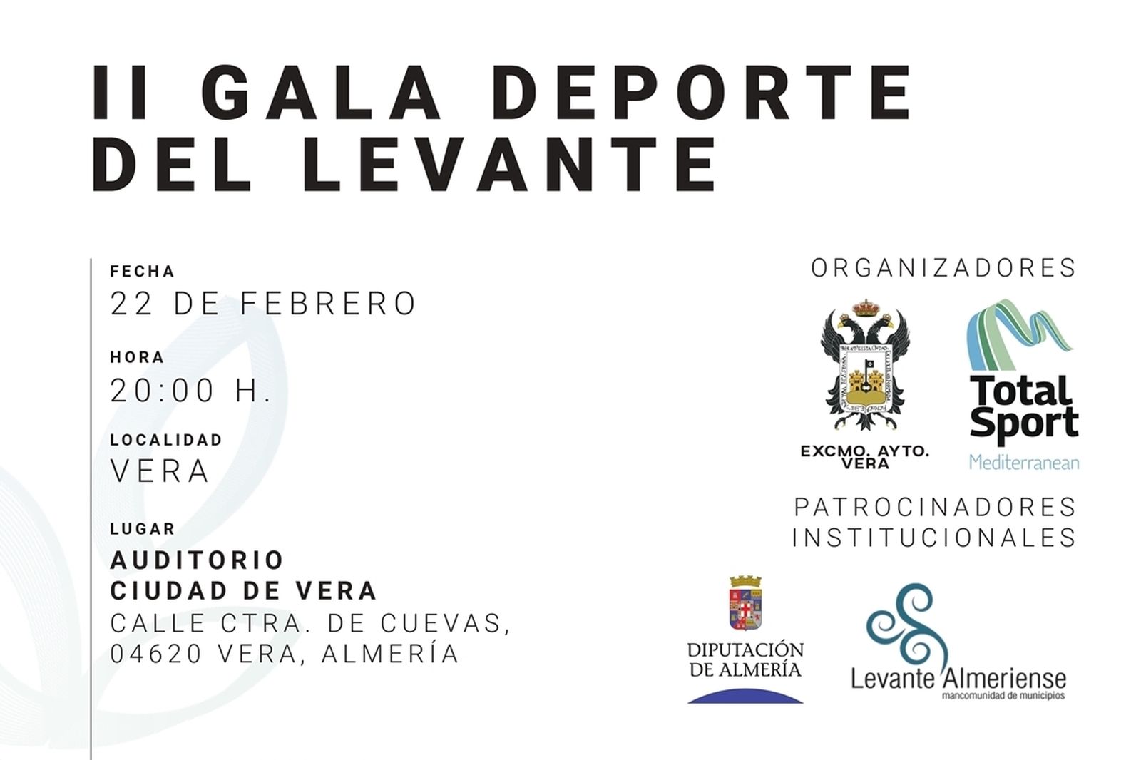 Cartel de la II Gala Deporte del Levante que se celebra este jueves en Vera.