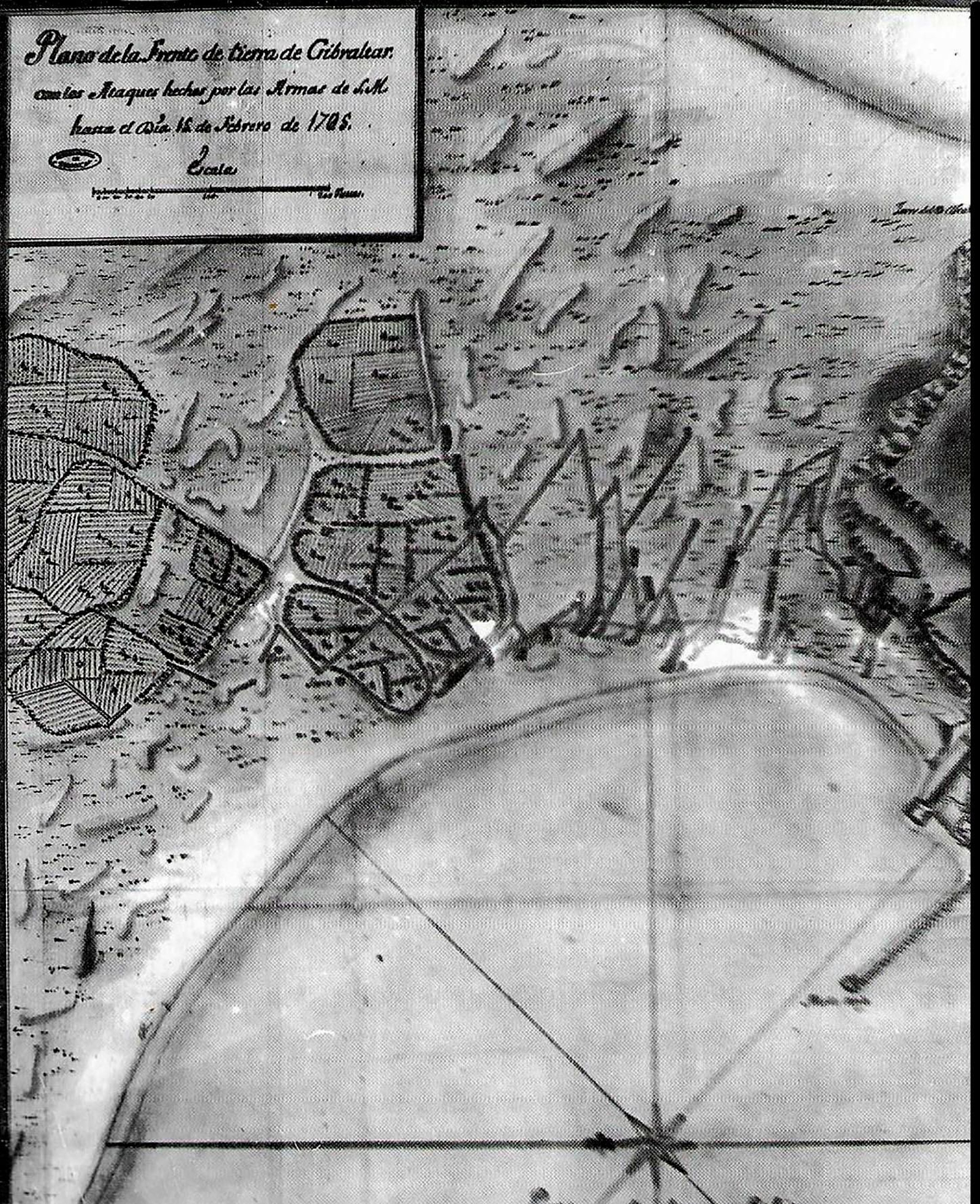 Grabado realizado en el año 1705 en el que aparecen los viñedos existentes entre Gibraltar y San Roque (Archivo General de Simancas).