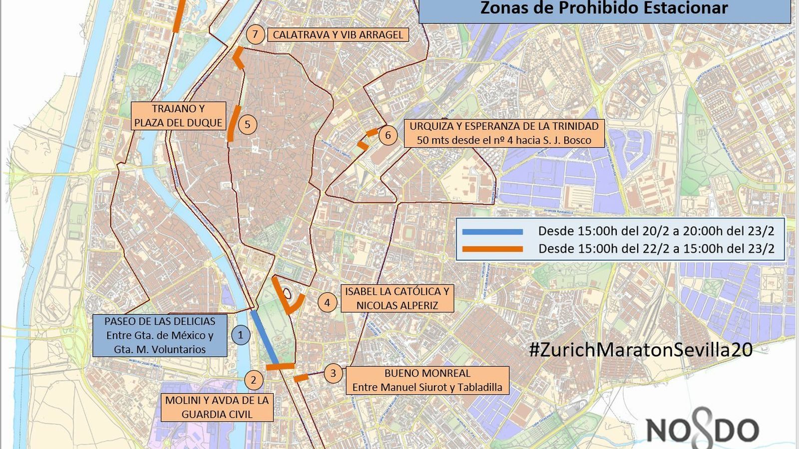 Zonas de prohibido aparcar por el Maratón