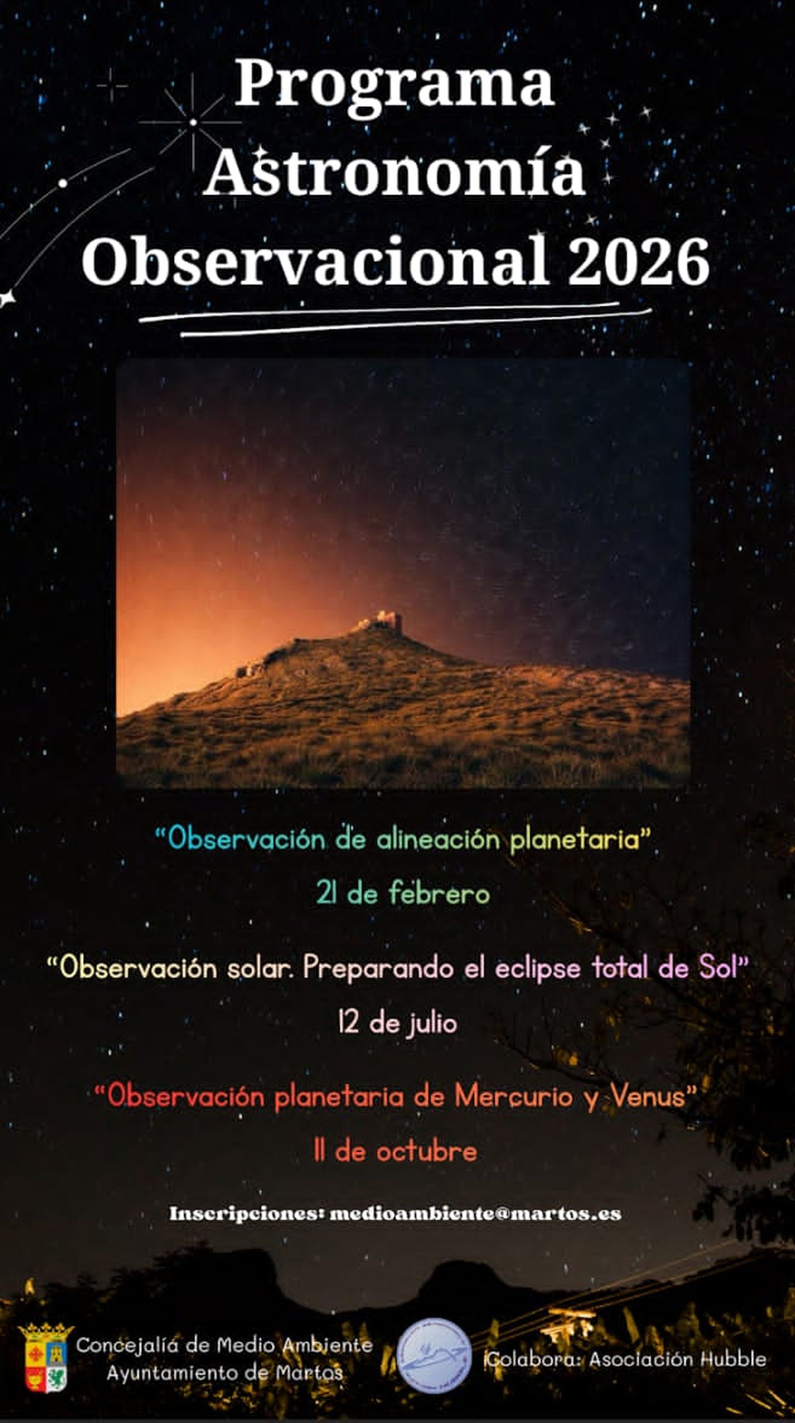 Tres citas con el cielo nocturno llenarán de ciencia las noches marteñas este año.