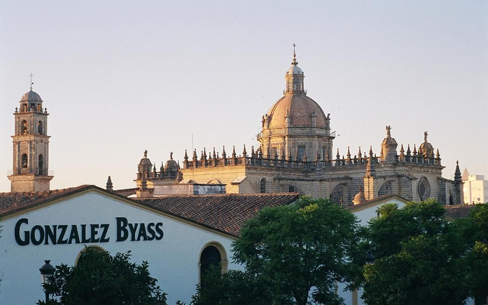 Bodegas Tío Pepe con la catedral al fondo.
