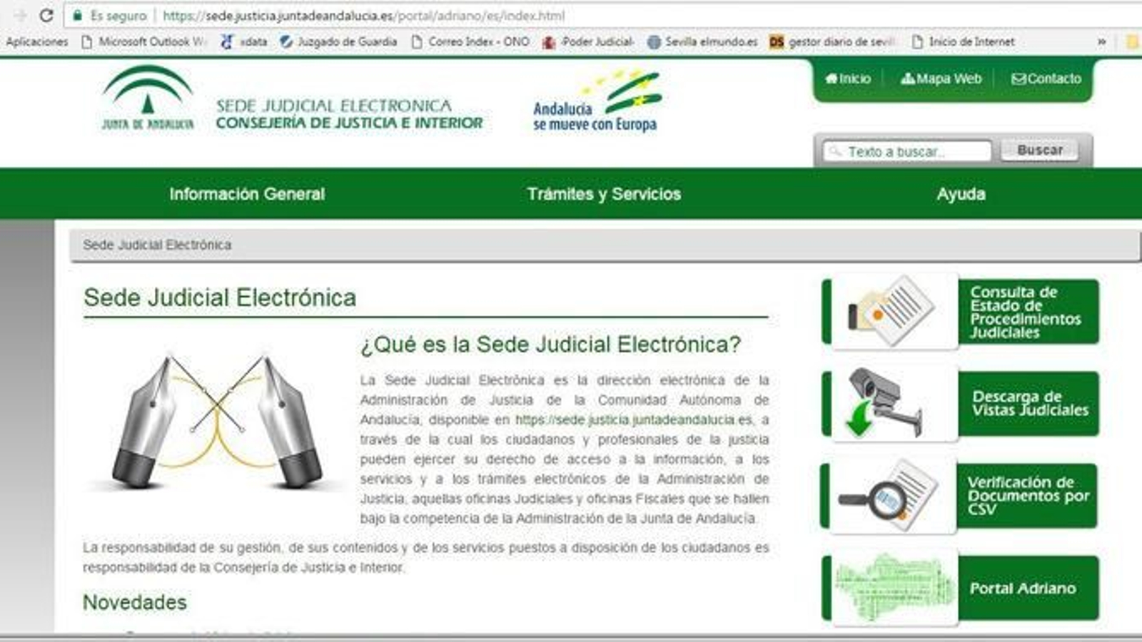 Una captura de la sede judicial electrónica, donde los ciudadanos pueden conocer el estado de los procesos judiciales que les afectan.