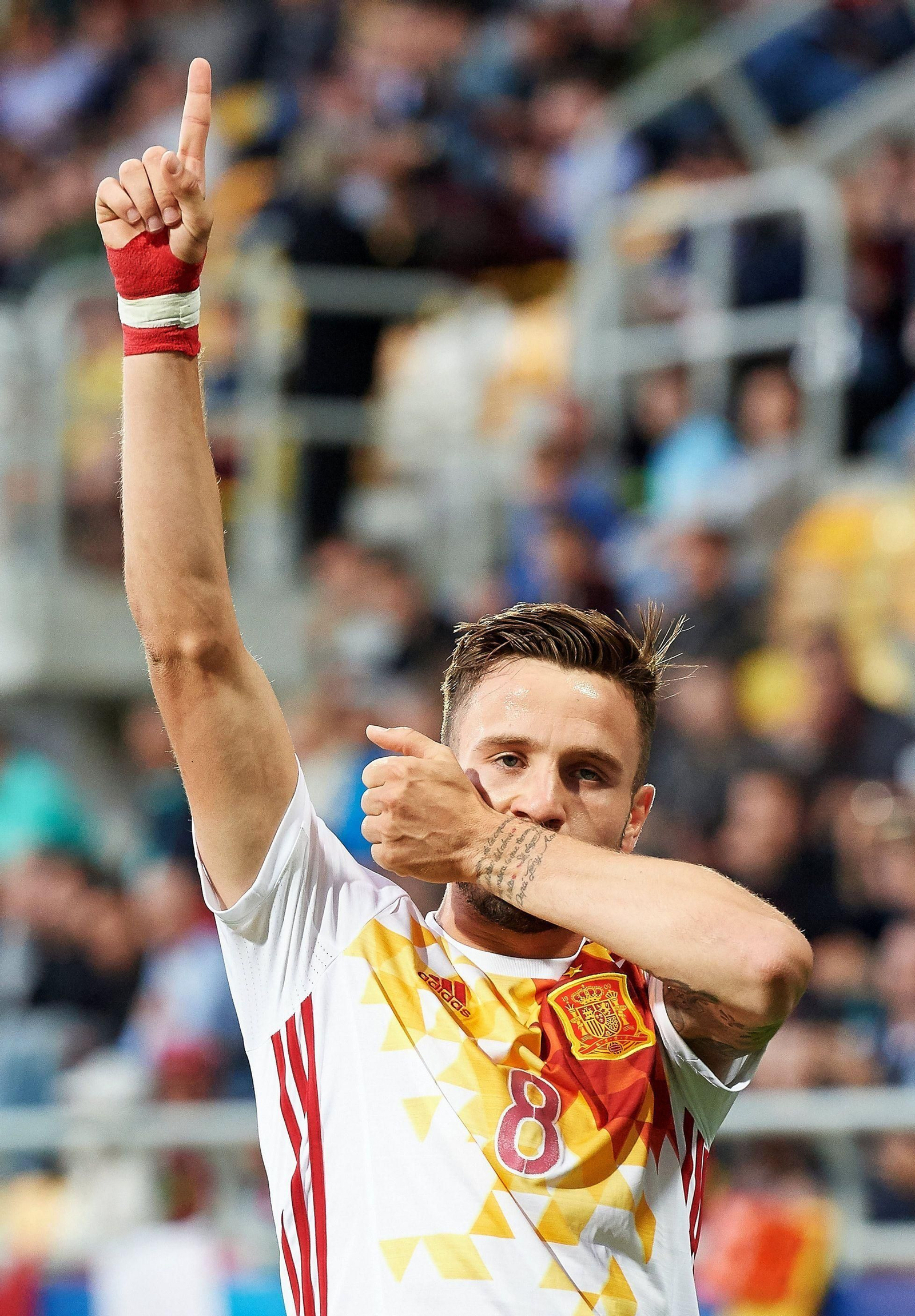 Saúl celebra uno de sus cinco goles  en el Europeo sub 21.