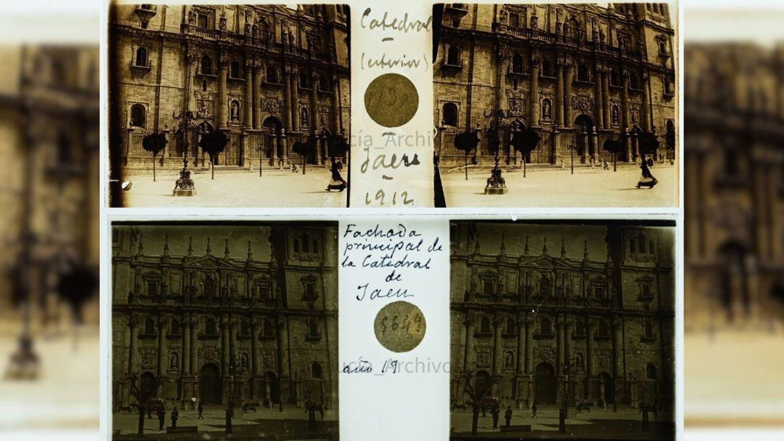 Imágenes rescatadas del archivo del patronato de la Alhambra donde se aprecian las farolas frente a la catedral.