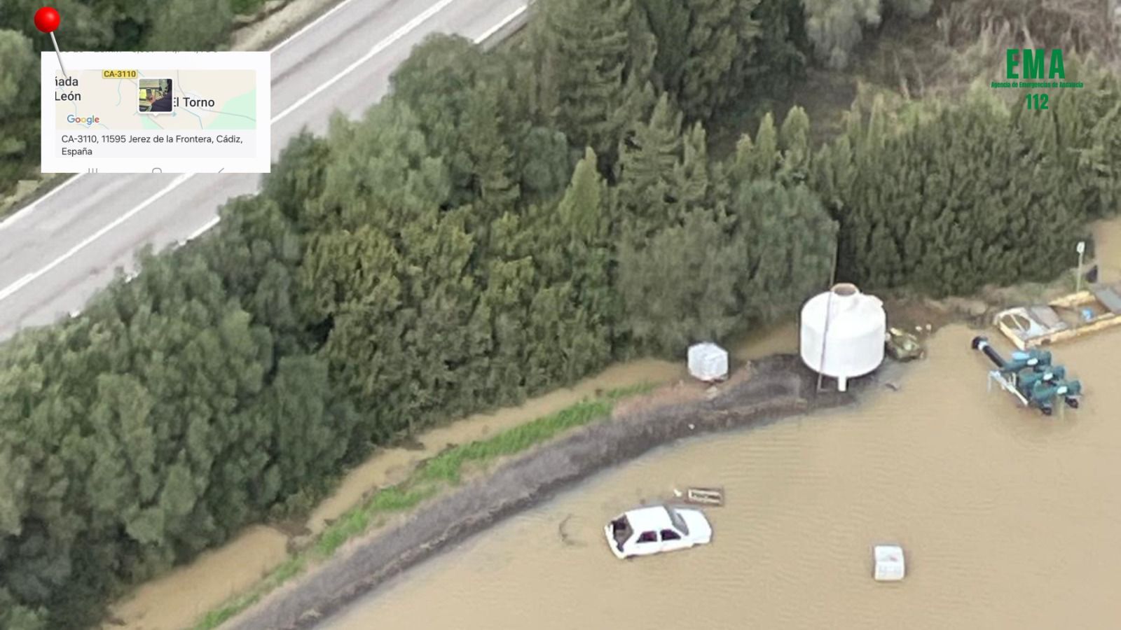 Así se ve desde el aire el desbordamiento del río Guadalete en Jerez, El Puerto, Arcos y la Sierra