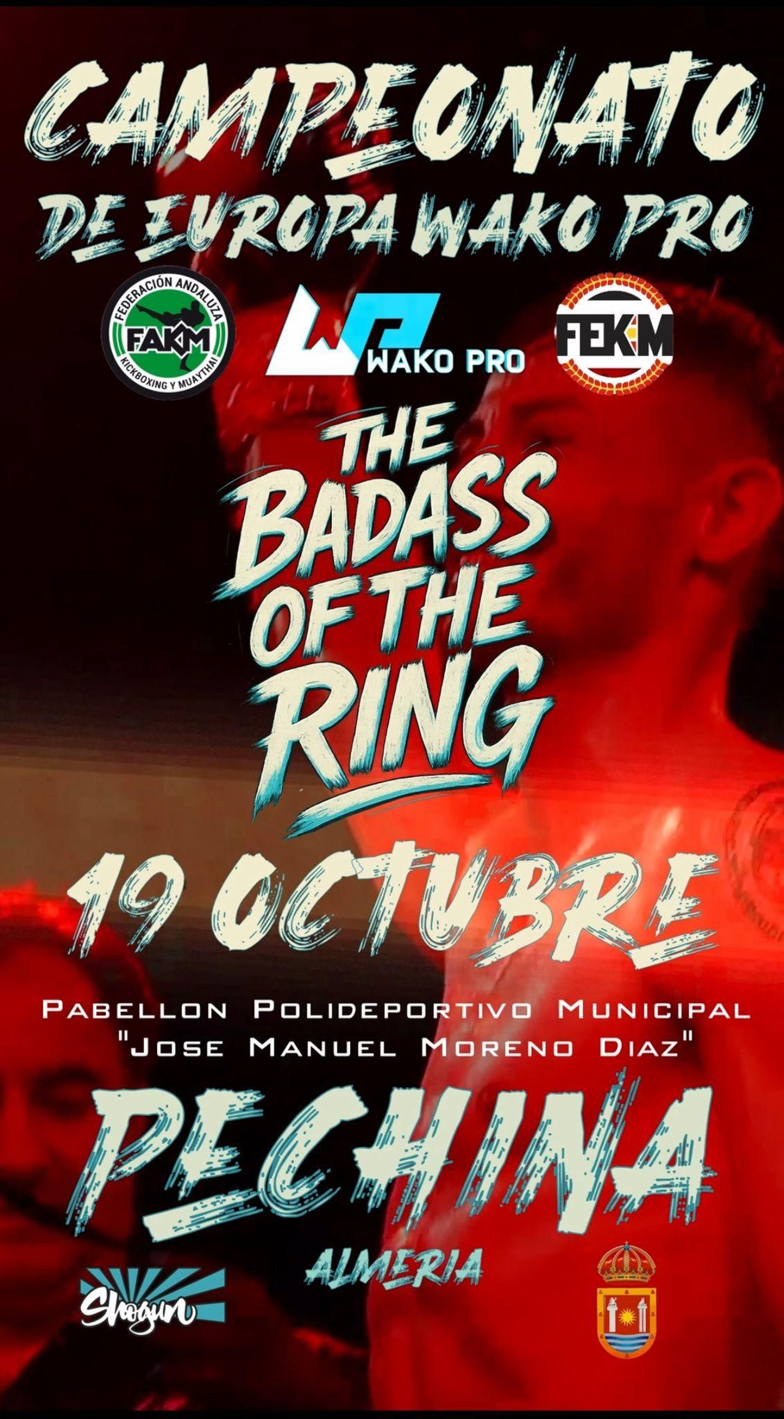Cartel del Campeonato de Europa Wako Pro en el que participará el almeriense Alejandro Robles.
