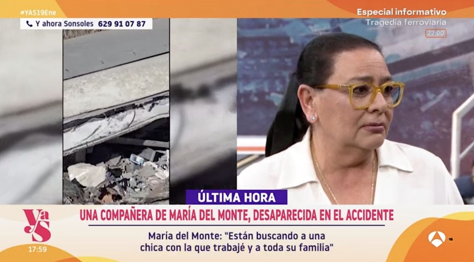 María del Monte en el programa de "Y Ahora Sonsoles", tras enterarse que su compañera iba en el tren