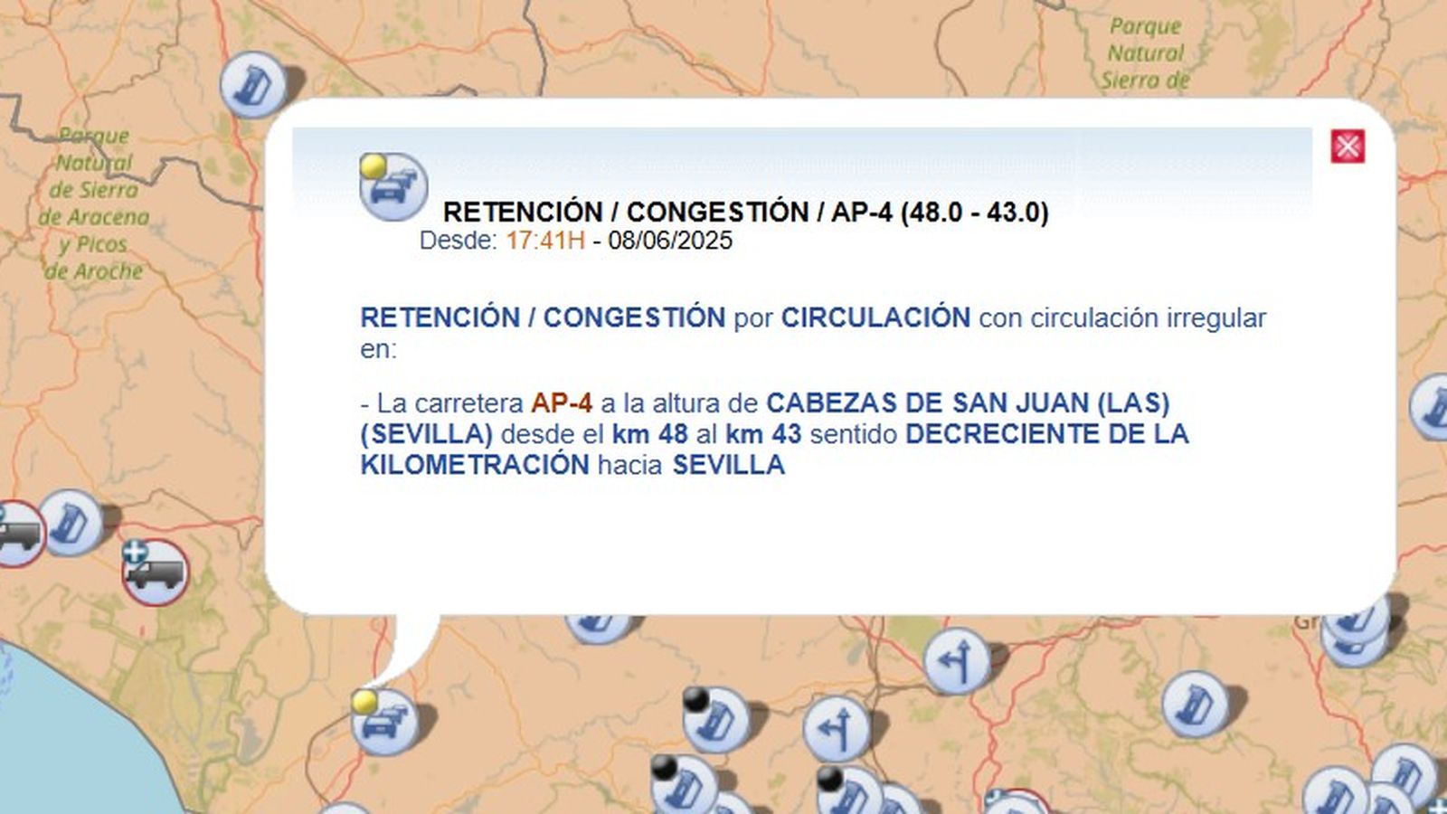 Retenciones en la AP-4 este domingo