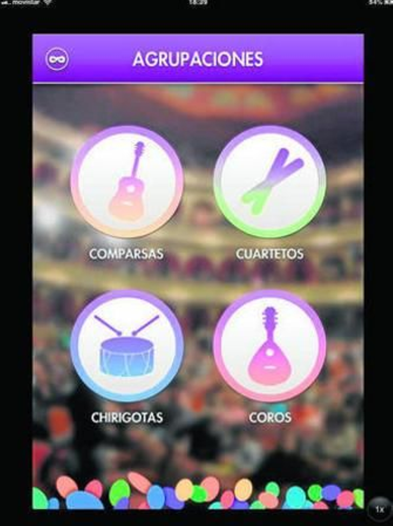 Captura de una de las pantallas de la aplicación Carnaval Cádiz.