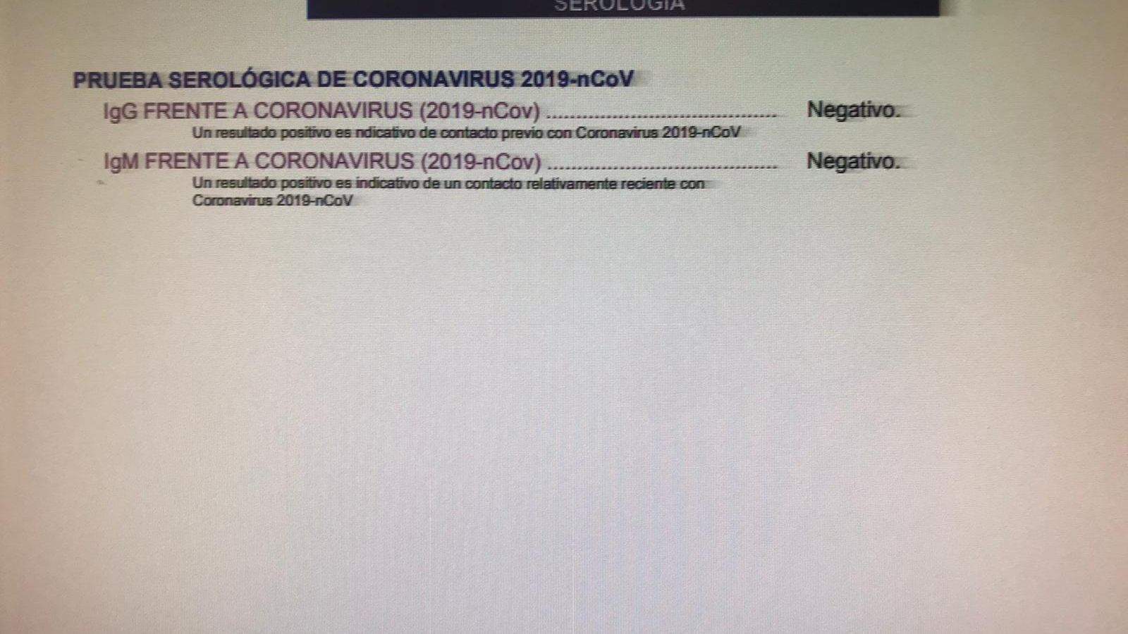 Resultado de la prueba serológica