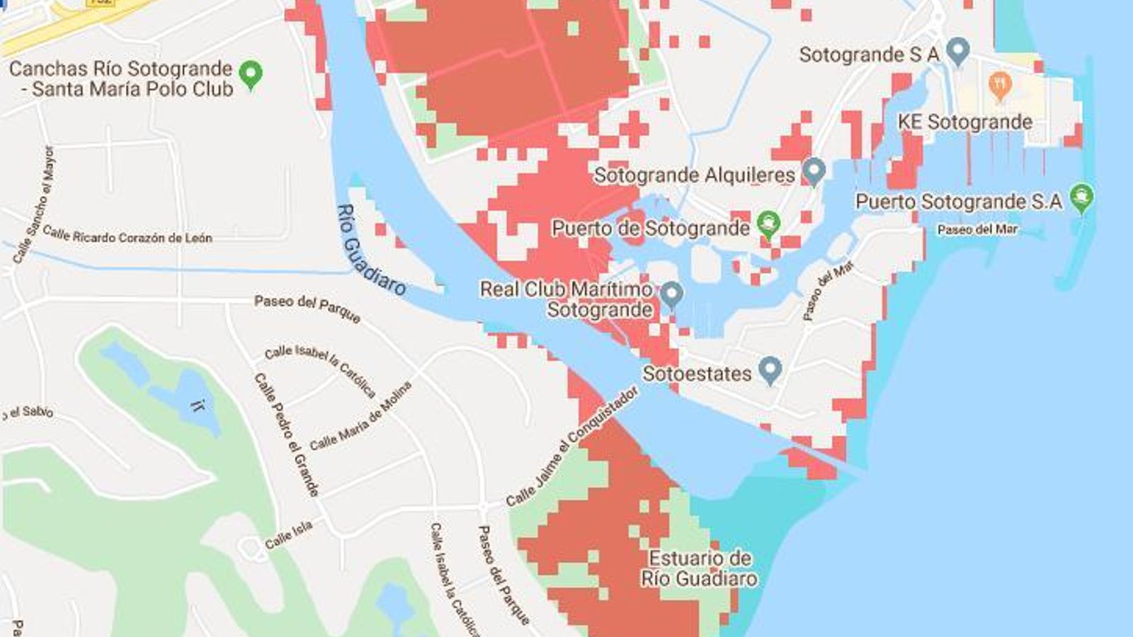 La zona inundable en el río Guadiaro.