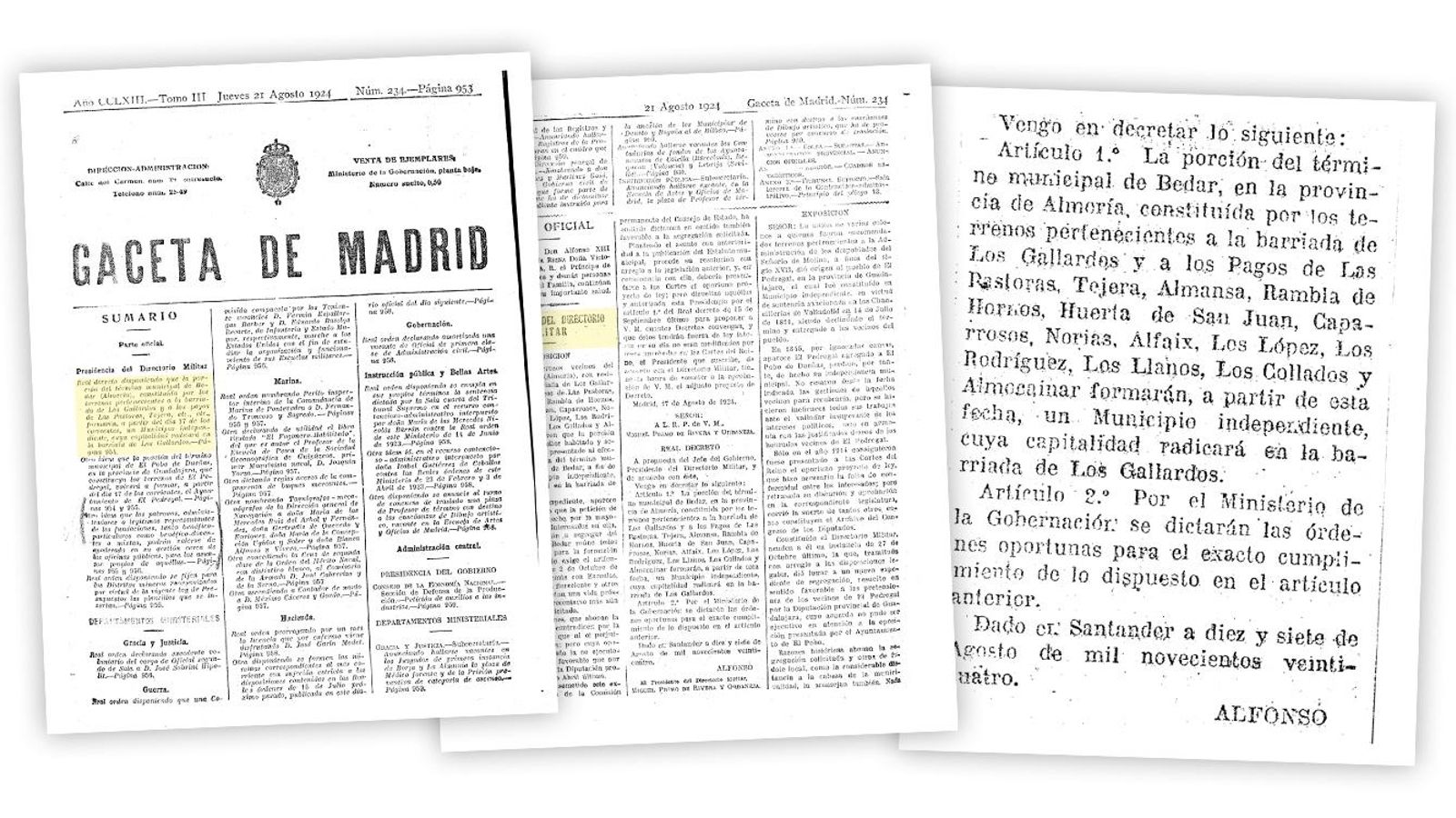 Real Decreto firmado por Alfonso XII, publicado en Gaceta de Madrid (21 de agosto de 1924)-