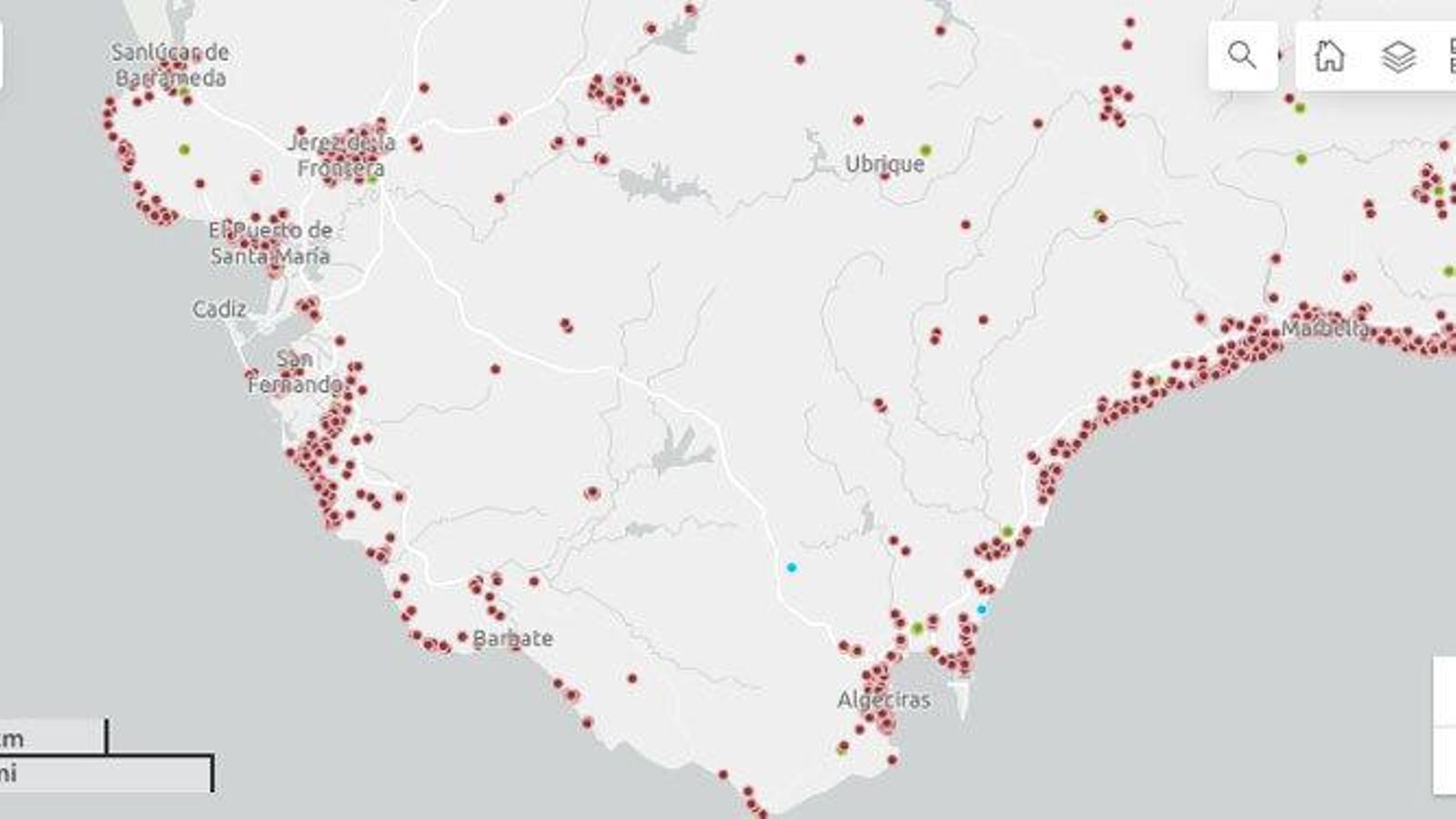 Mapa de mosquitos en Cádiz.