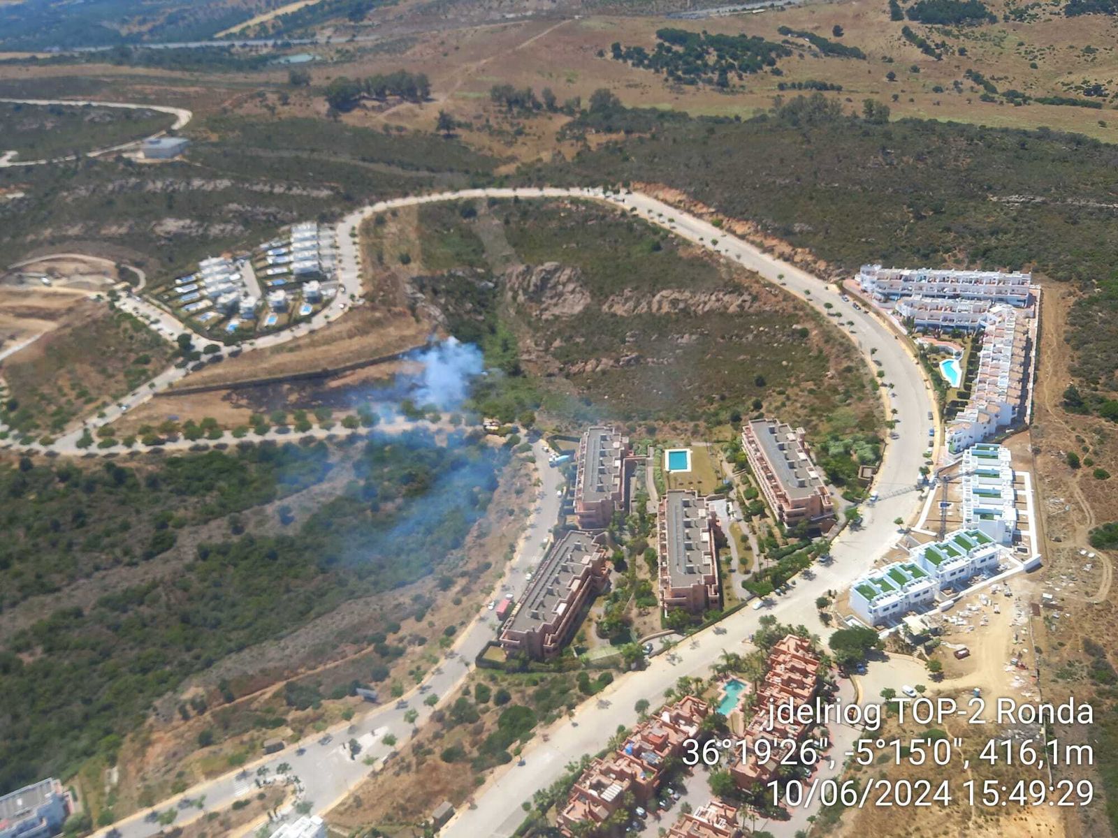 Vista aérea de la zona afectada por el incendio.