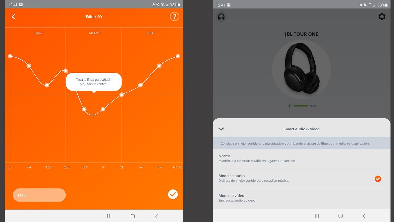 Ajustes en la aplicación JBL Headphones para los JBL Tour One