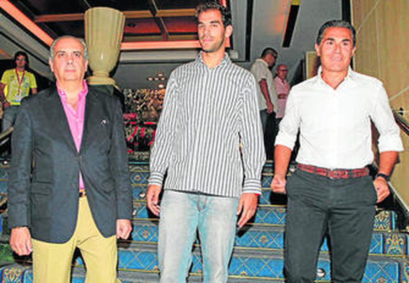 José Luis Sáez, José Antonio Calderón y Sergio Scariolo, antes de un acto de ayer en Madrid.