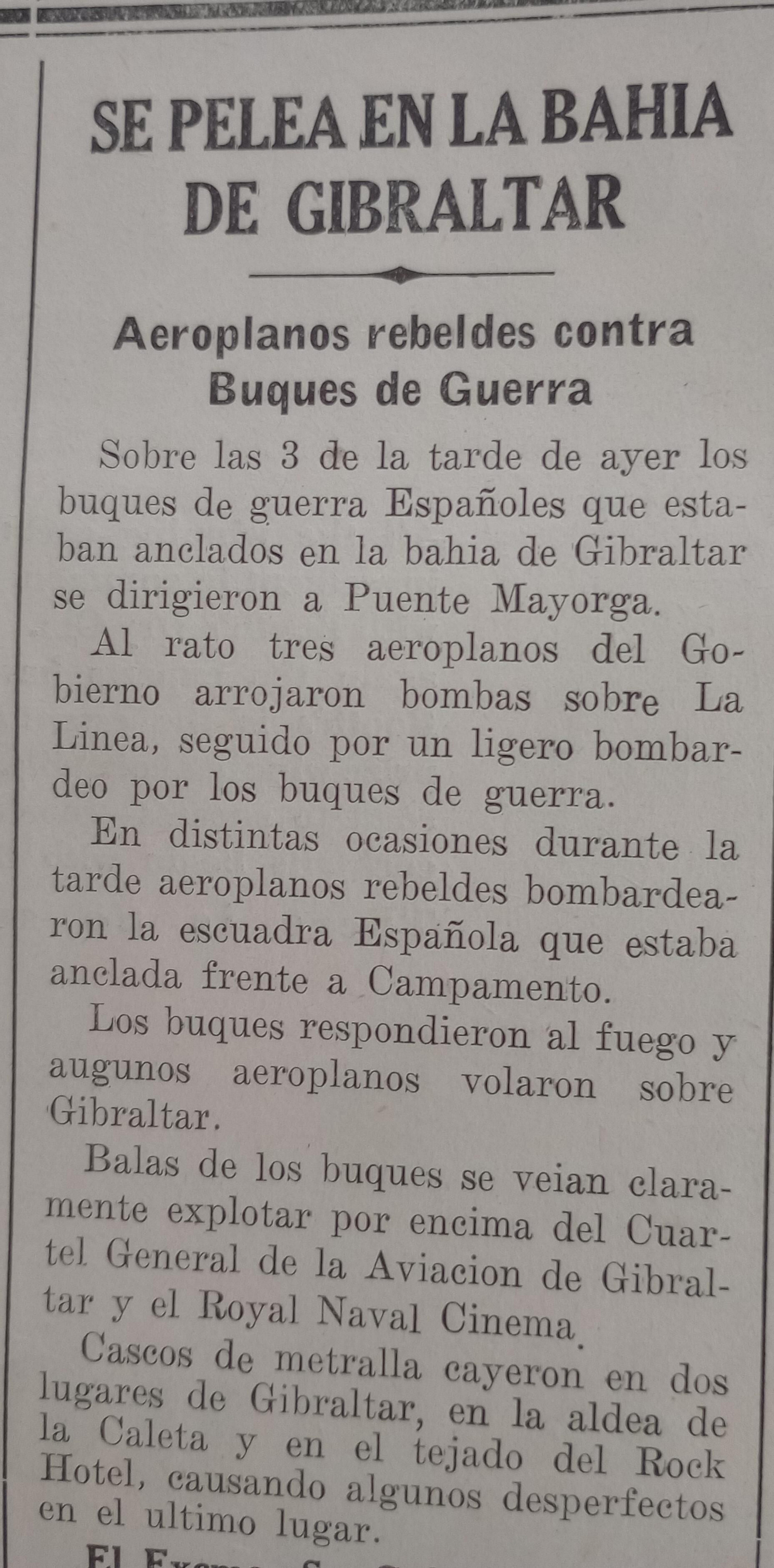Fragmento del diario 'Gibraltar Chronicle'