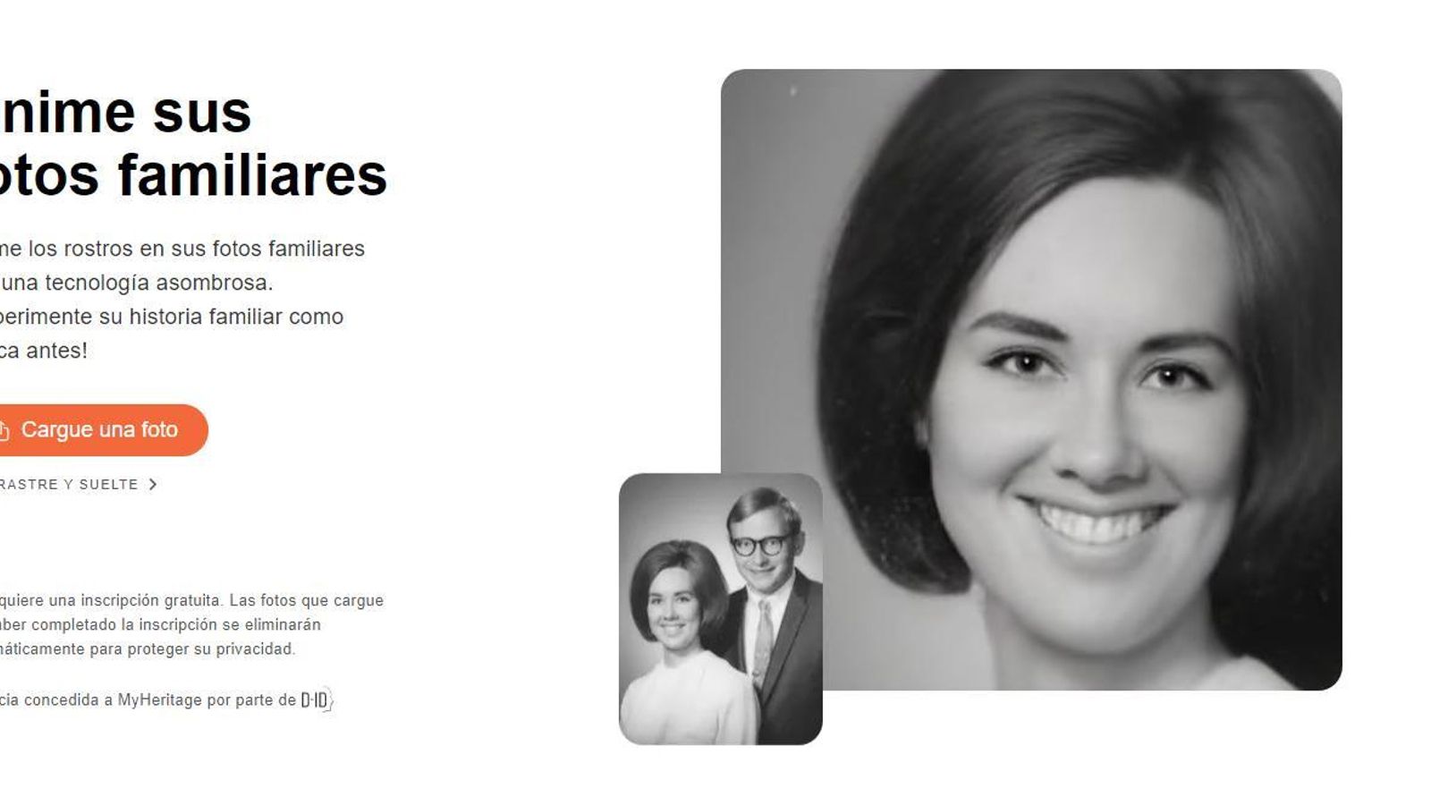 Página principal de Deep Nostalgia