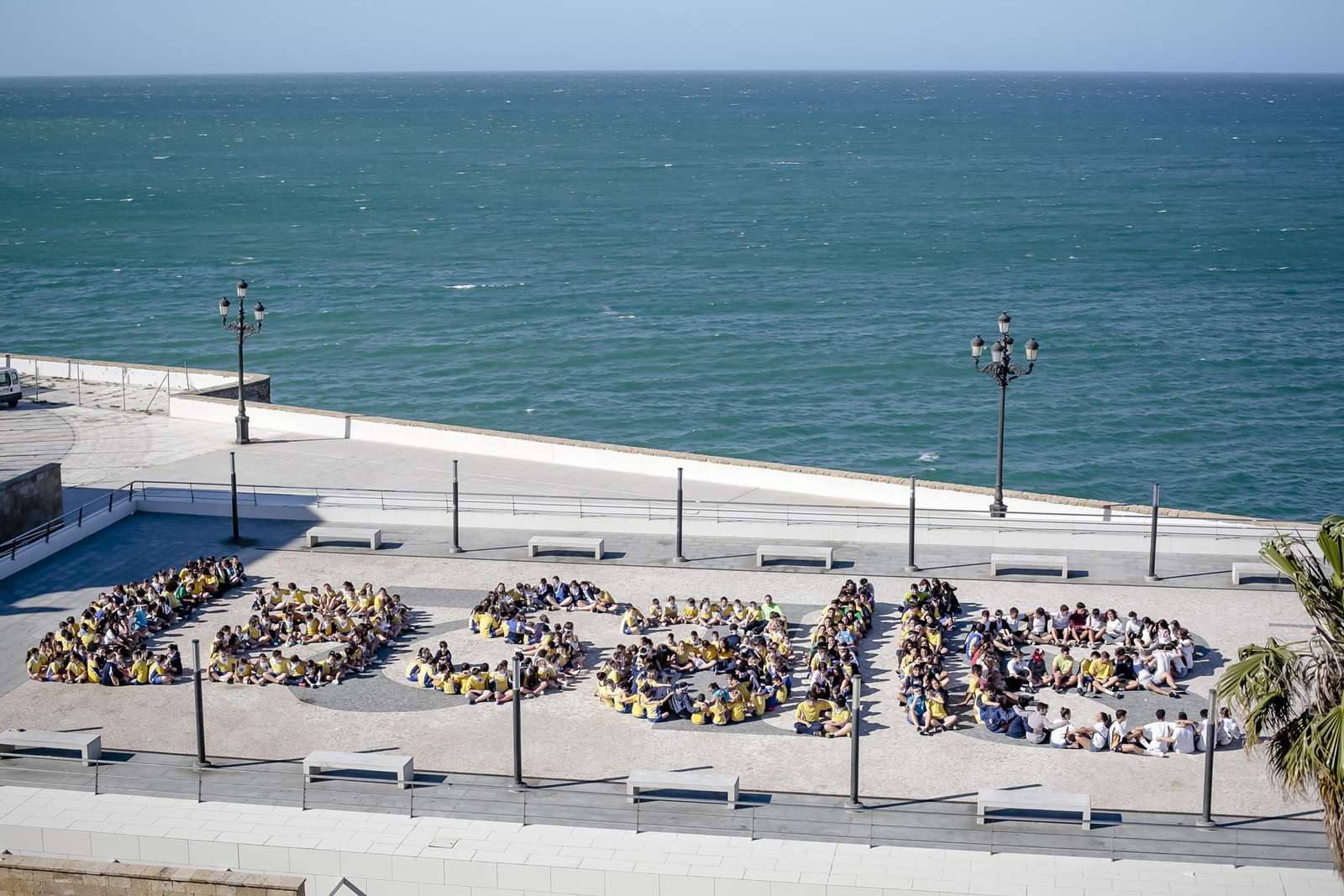Los alumnos formaron con sus cuerpos el nombre de La Salle en la parte de arriba del mirador.
