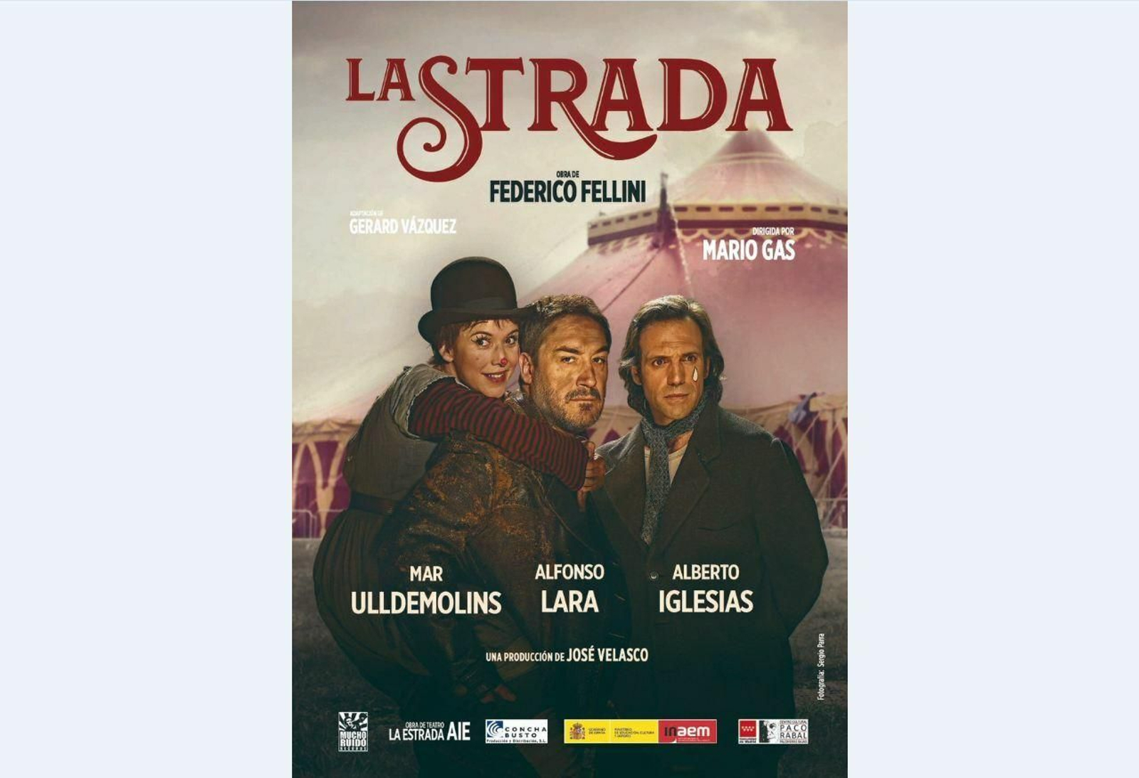 teatro ‘La Strada’ de Felini, adaptada por el director Mario Gas, llega este sábado 12 de octubre al Teatro Villamarta, a las 20.30 horas. La adaptación de la obra cinematográfica de 1954 pone sobre el escenario a los actores Alfonso Lara, Mar Ulldemolins y Alberto Iglesias, y cuenta con el montaje de Concha Busto.