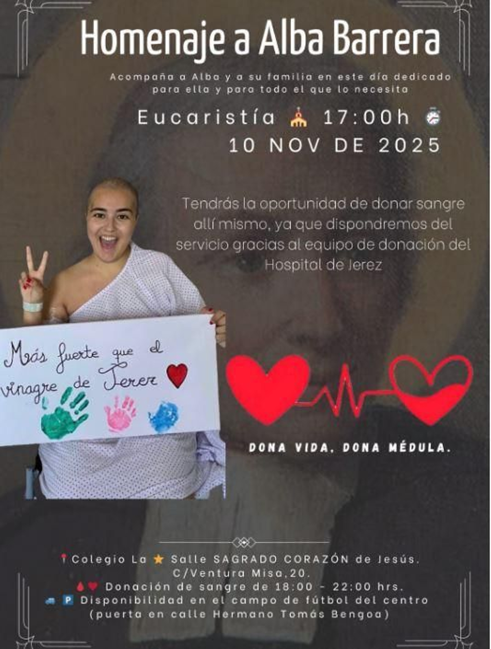 Cartel del homenaje y de la donación en recuerdo de Alba Barrera.