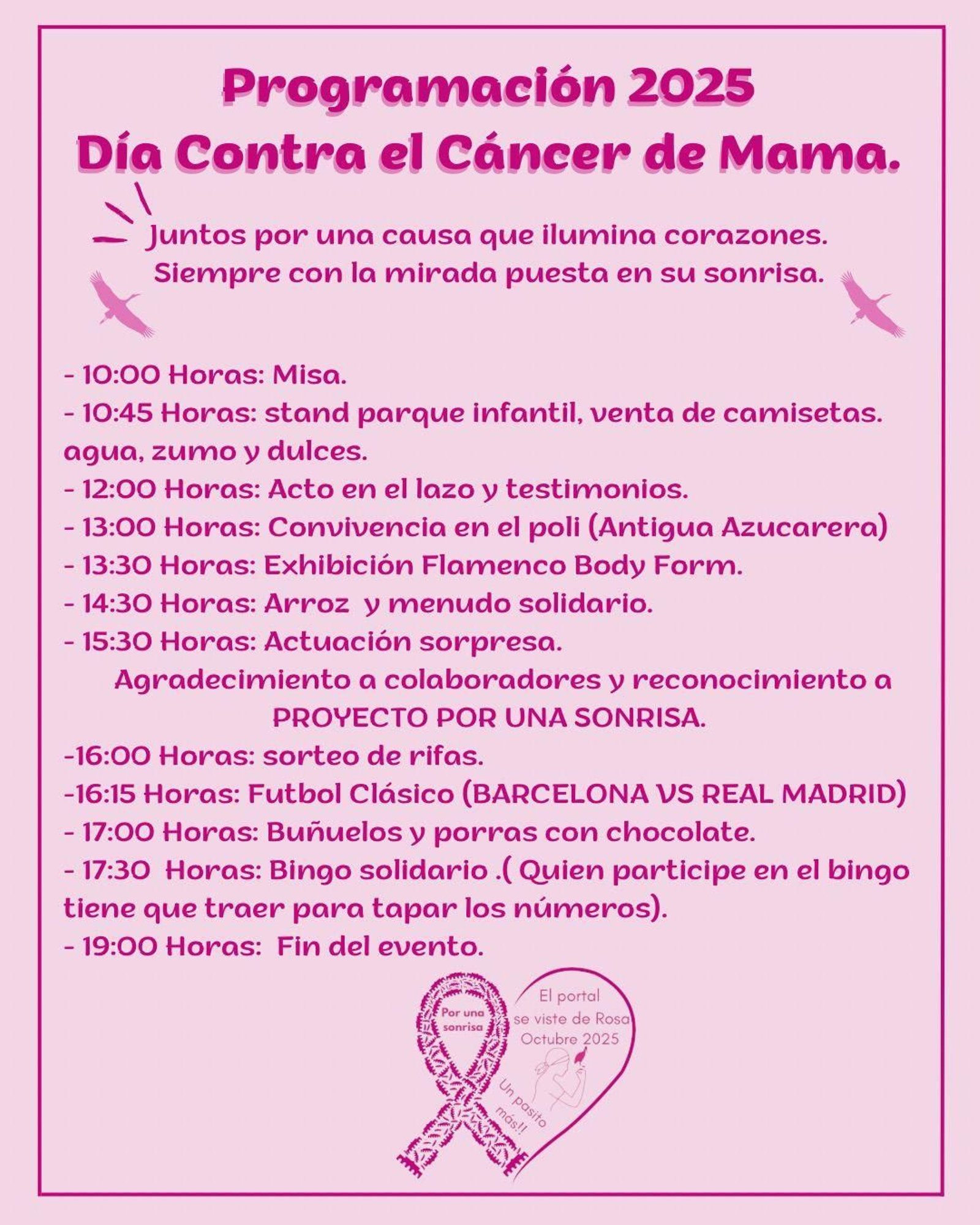 Programación del Día contra el Cáncer de Mama en El Portal.