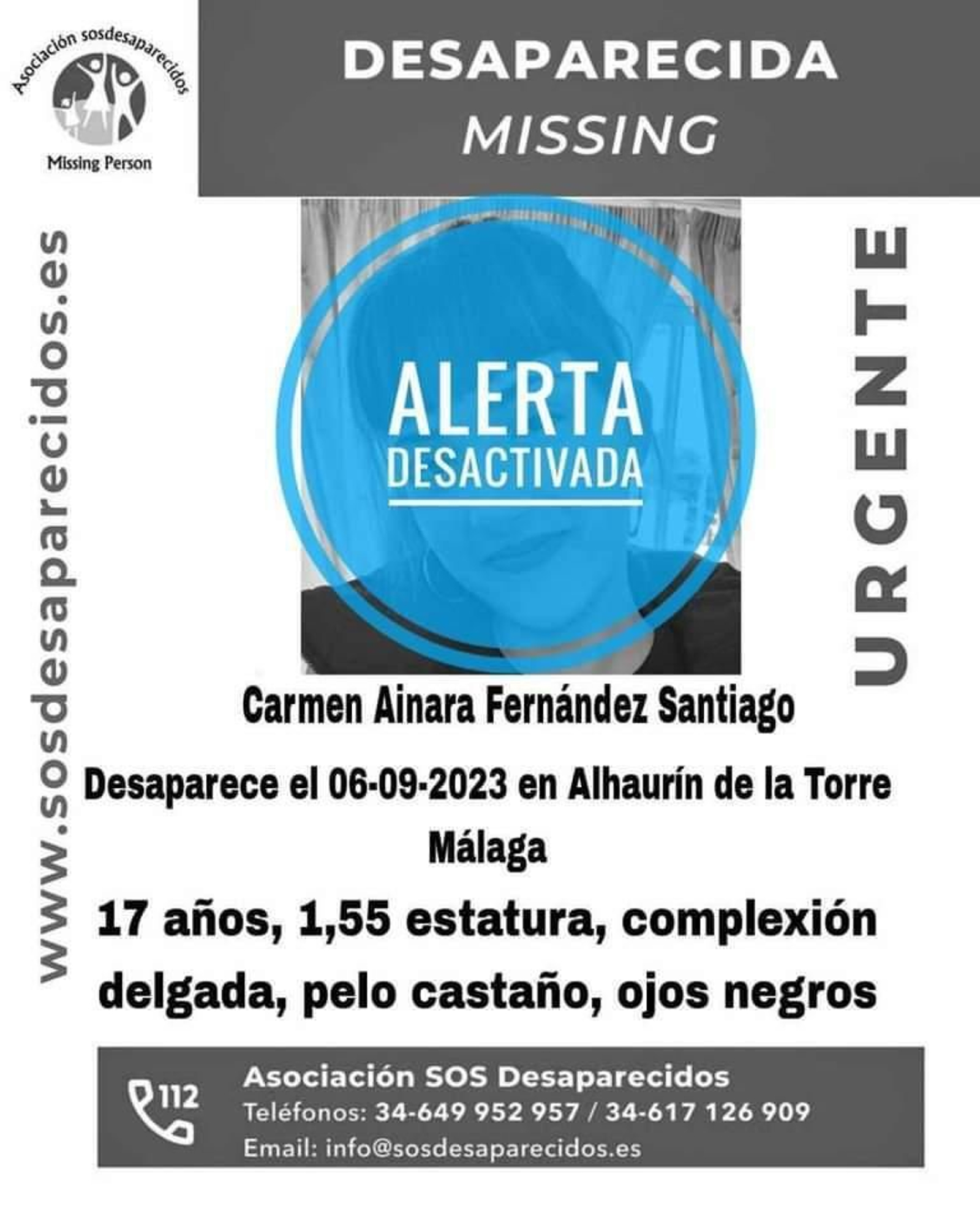 Alerta desactivada sobre la desaparición de Carmen Ainara.