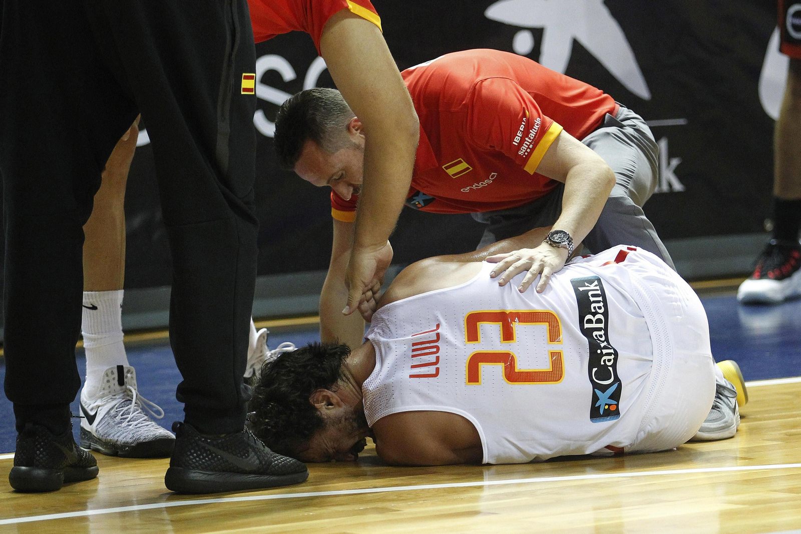 Sergio Llull, instantes después de lesionarse en el partido amistoso entre España y Bélgica.
