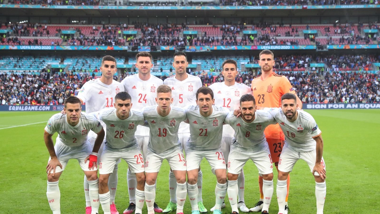 El once inicial de la selección española.