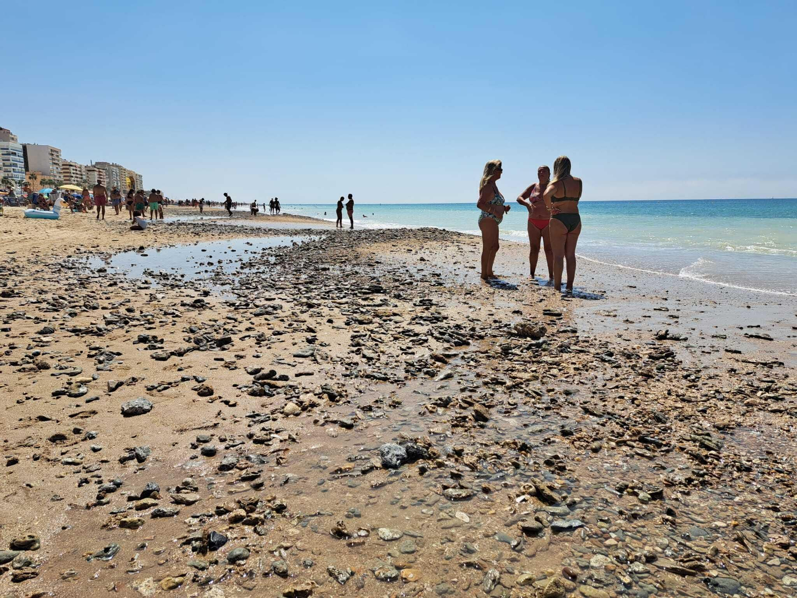 La orilla de la playa Victoria de Cádiz se llena de piedras