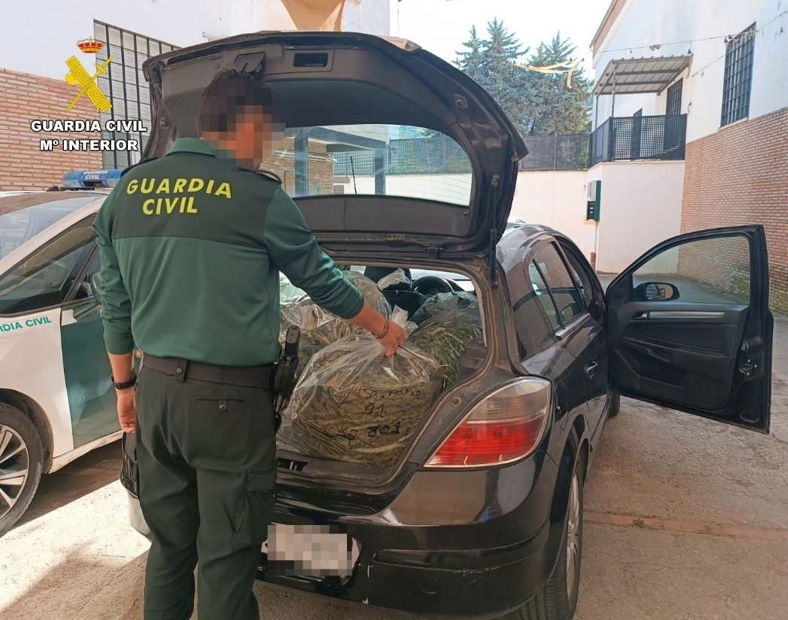 Un agente de la Guardia Civil registra las bolsas marihuana intervenidas Un agente de la Guardia Civil registra las bolsas marihuana intervenidas