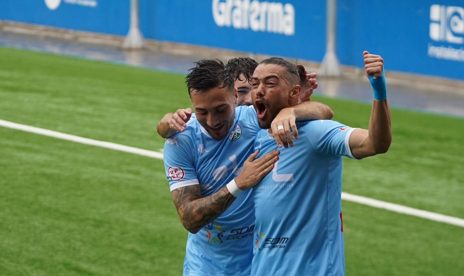 David Agudo celebra su gol ante el Atlético Onubense. David Agudo celebra su gol ante el Atlético Onubense.