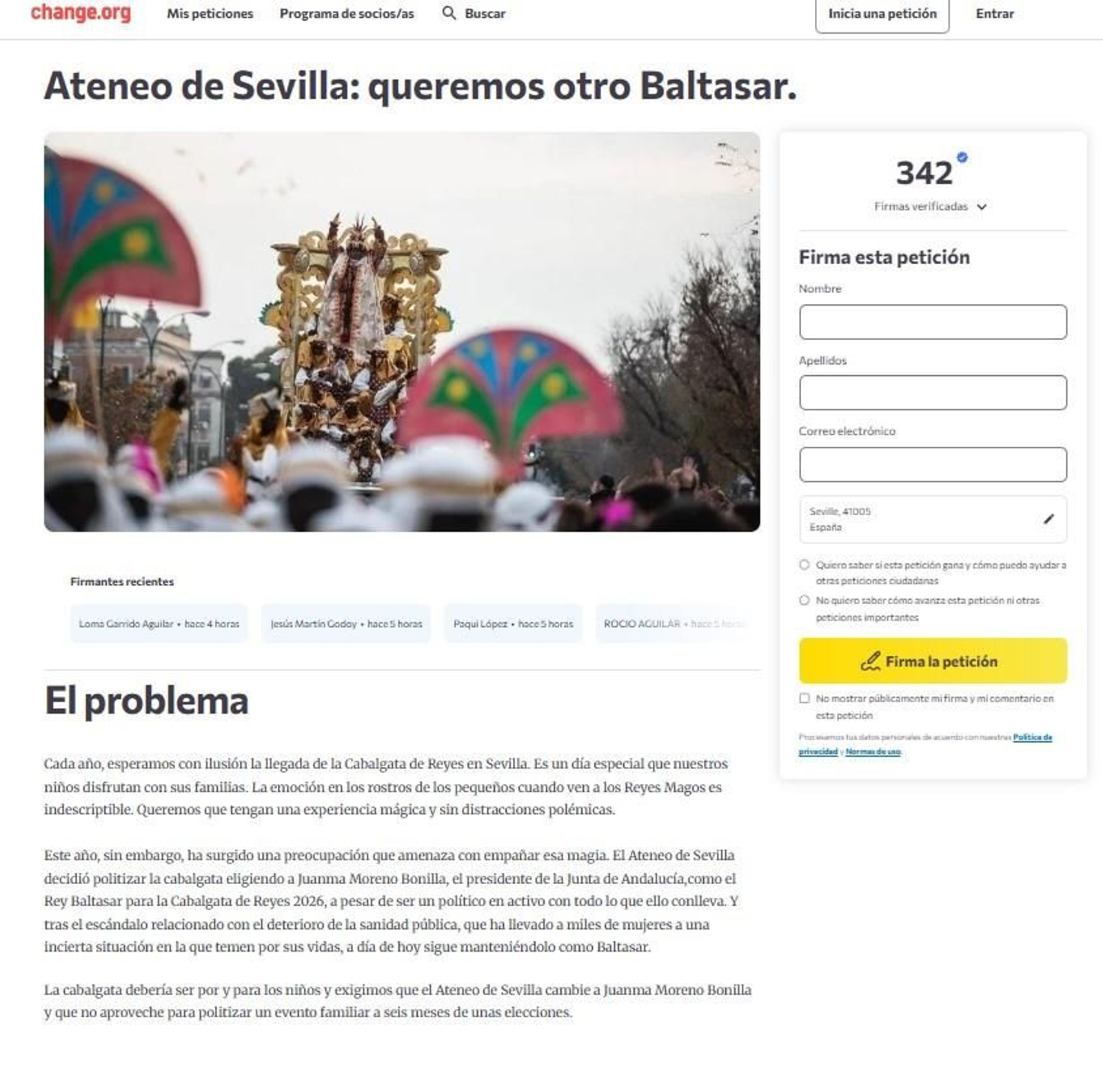 Recogida de firmas para elegir a otro Baltasar en Sevilla