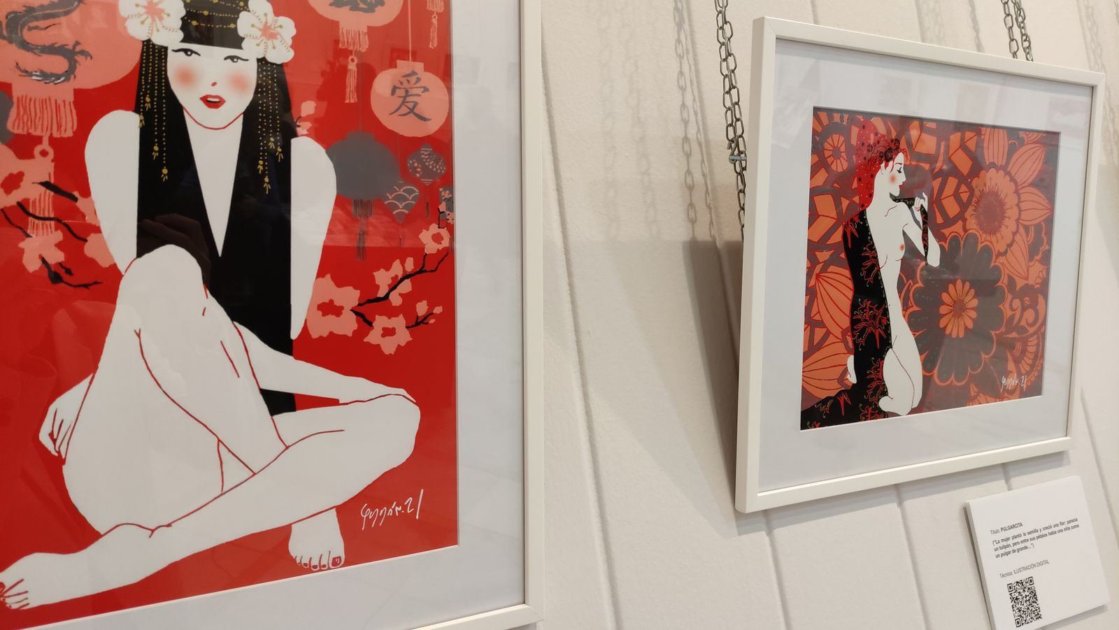 Dos de las obras expuestas en 'Historias, cuentos y leyendas' de Teresa Guzmán, en la sede del Círculo Mercantil en la calle Sierpes.