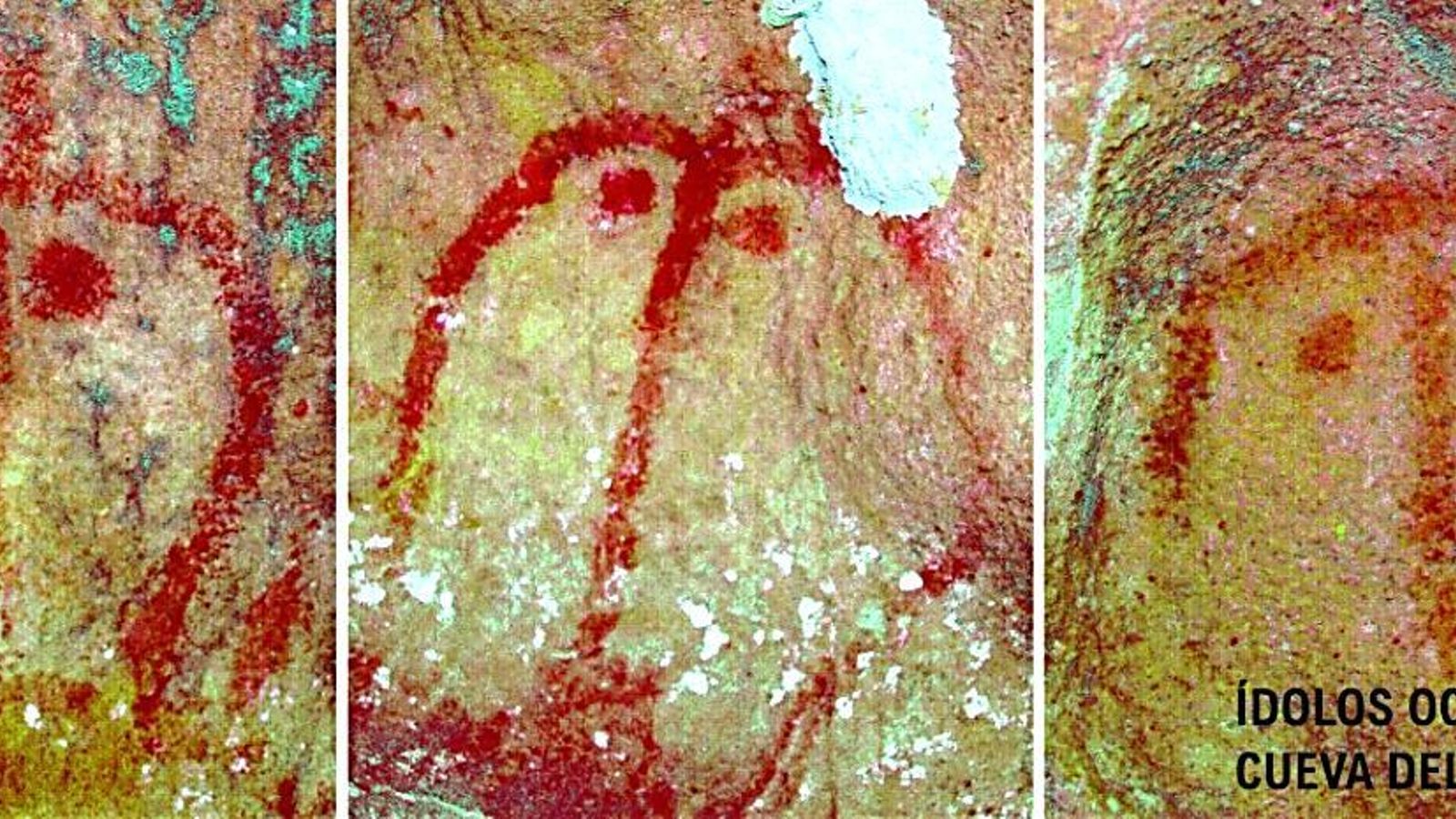 Tres “ídolos oculados” en el tercer panel.