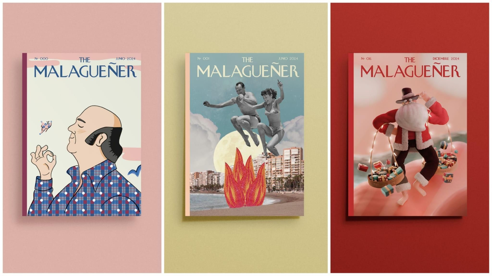 Portadas ilustradas por los tres fundadores de 'The Malagueñer': Terelo Pérez, Pilar Orellana y Carlos León. Portadas ilustradas por los tres fundadores de 'The Malagueñer': Terelo Pérez, Pilar Orellana y Carlos León.