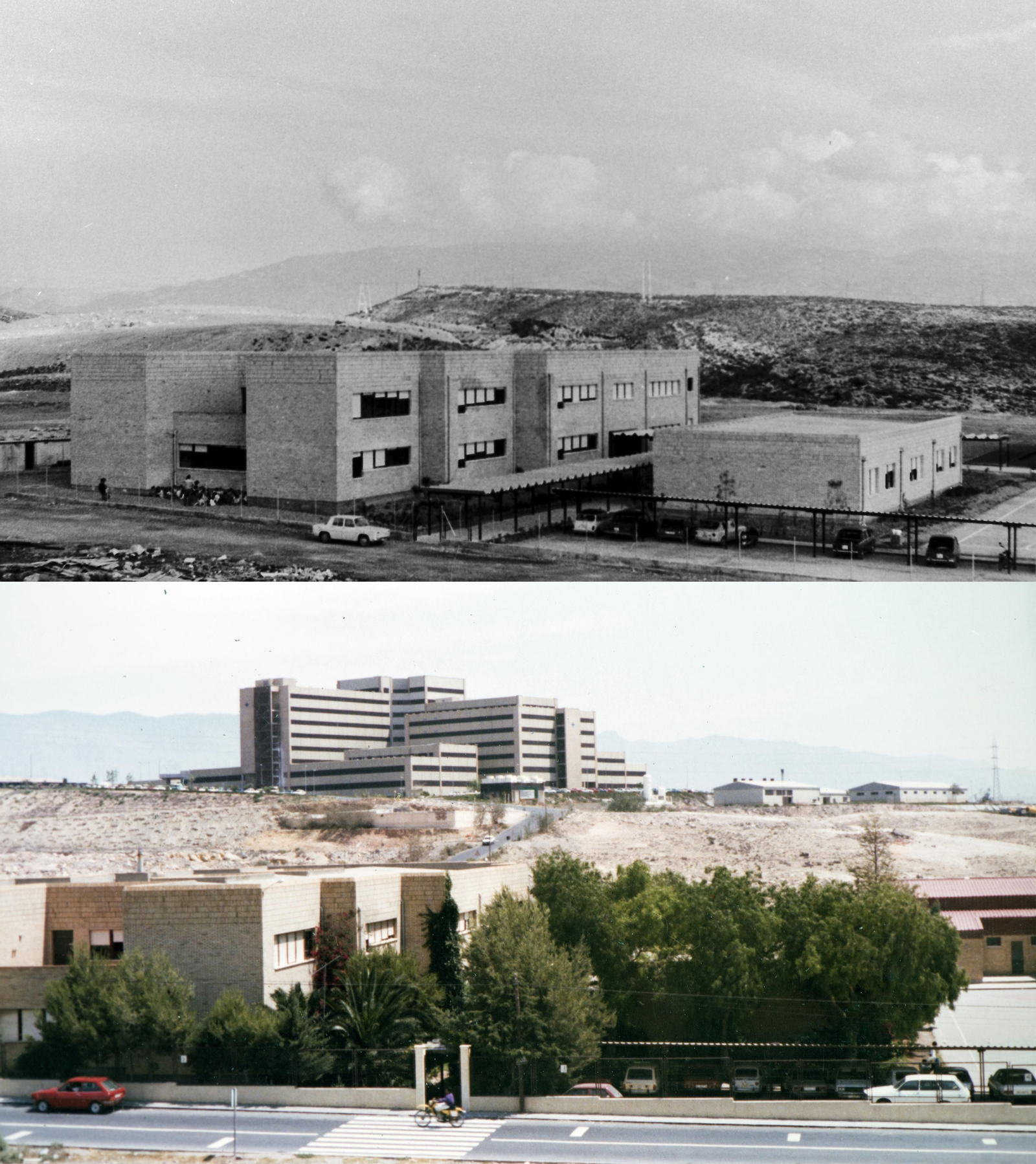 Colegio Europa en blanco y negro en el año de su construcción, en 1972.