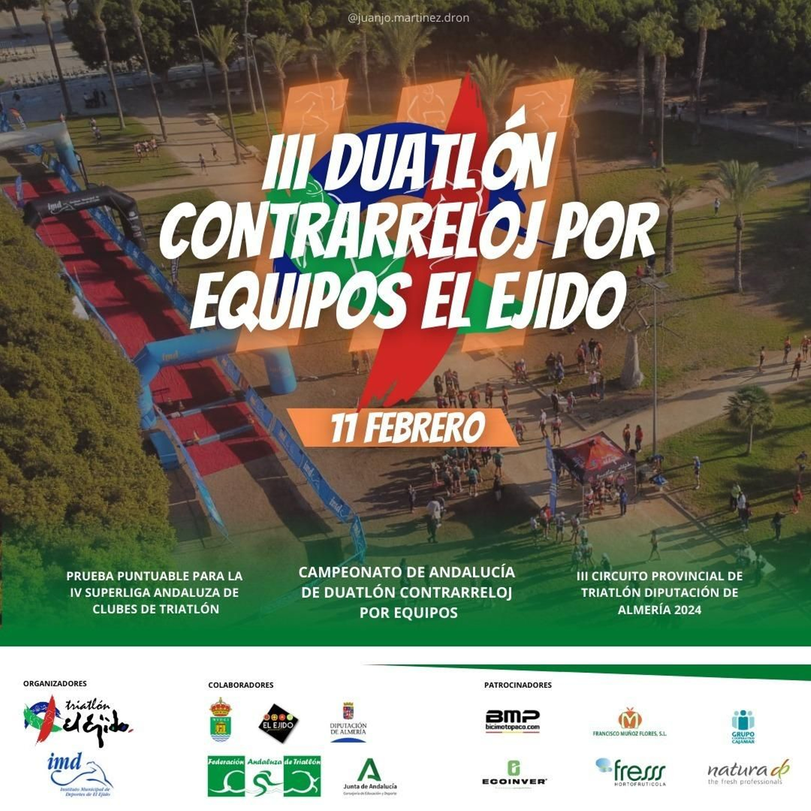 Cartel del III Duatlón Contrarreloj por Equipos de El Ejido que se celebrará el próximo 11 de febrero.