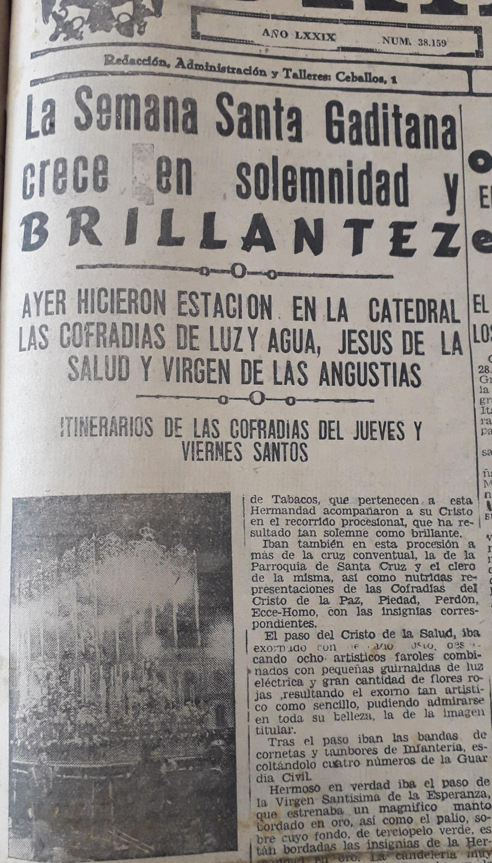 Primera página del periódico del Jueves Santo de 1945