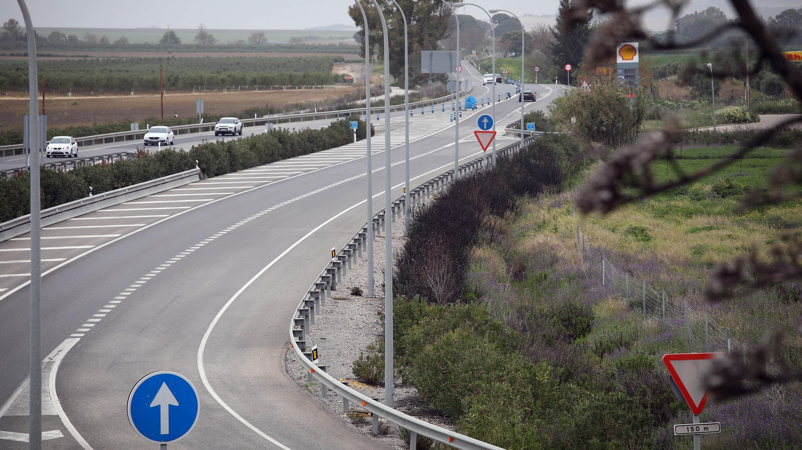Punto donde la A-4 deja de estar desdoblada a la altura del enlace con el Aeropuerto de Jerez.