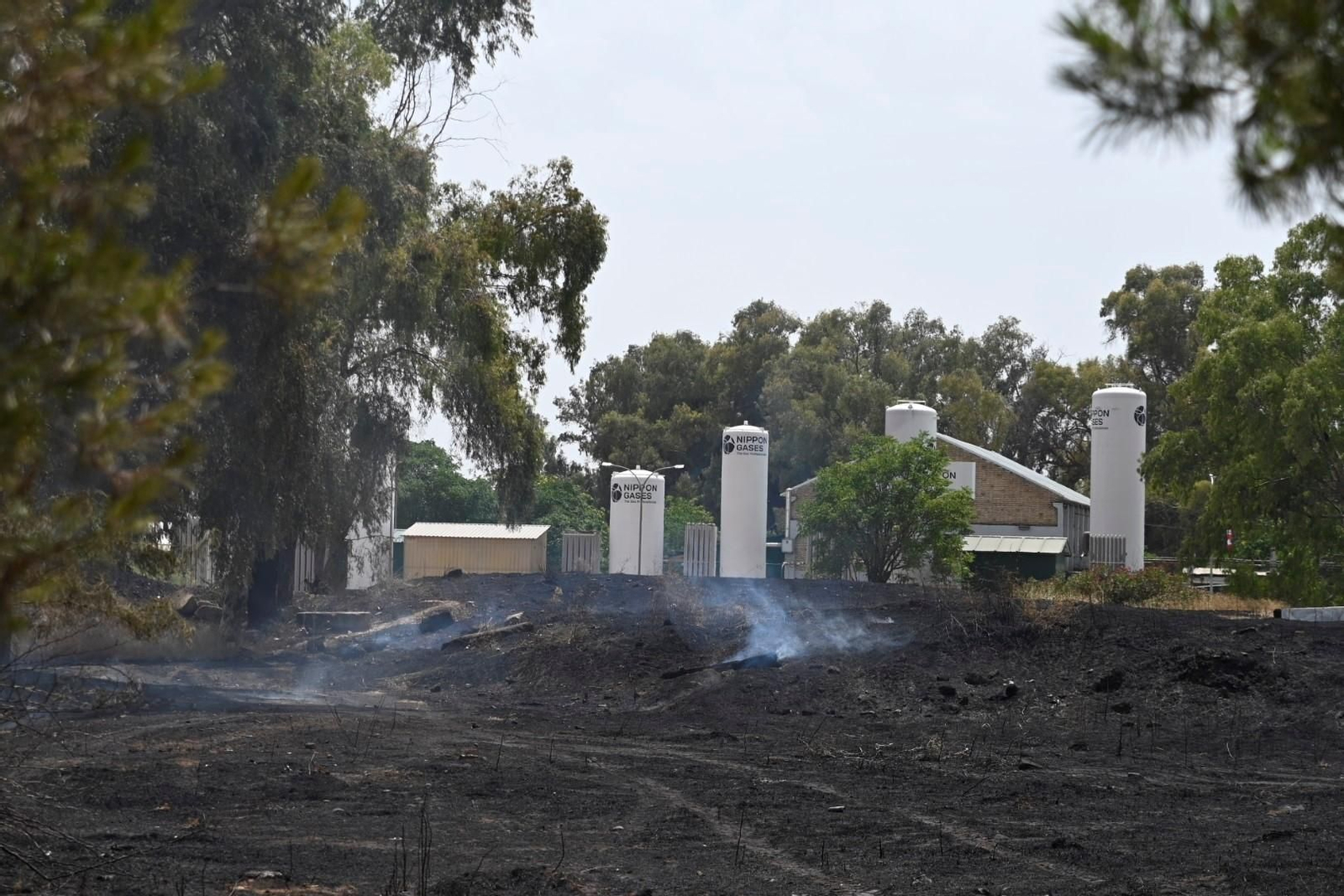 La zona calcinada por el incendio junto a la ronda Oeste, en imágenes