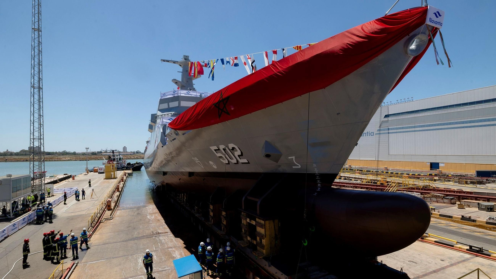 El nuevo patrullero de la Marina Real de Marruecos, en su botadura en San Fernando.