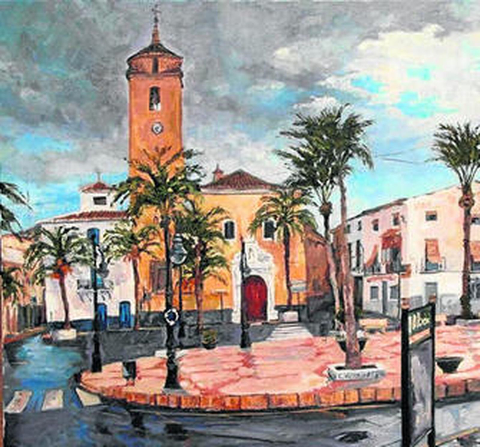 Pintura de la plaza del pueblo de Albox.