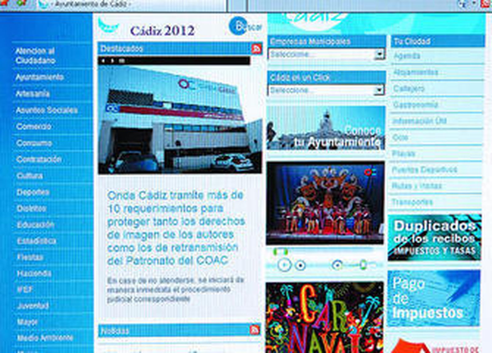 Imagen de la retransmisión del concurso de Onda Cádiz desde la web municipal.