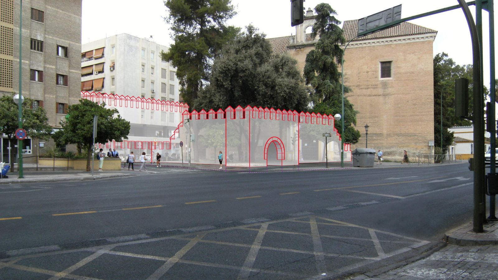 Reconstrucción volumétrica de la barbacana y muralla de la Puerta de Córdoba.