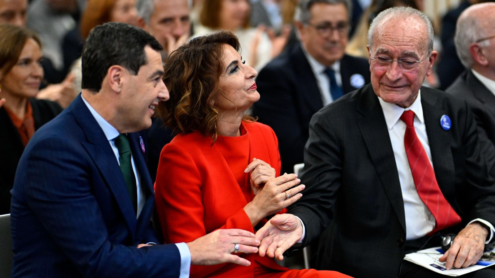 Juanma Moreno, María Jesús Montero y Francisco de la Torre en la presentación de la candidatura de Málaga como nueva sede de la Autoridad Aduanera Europea