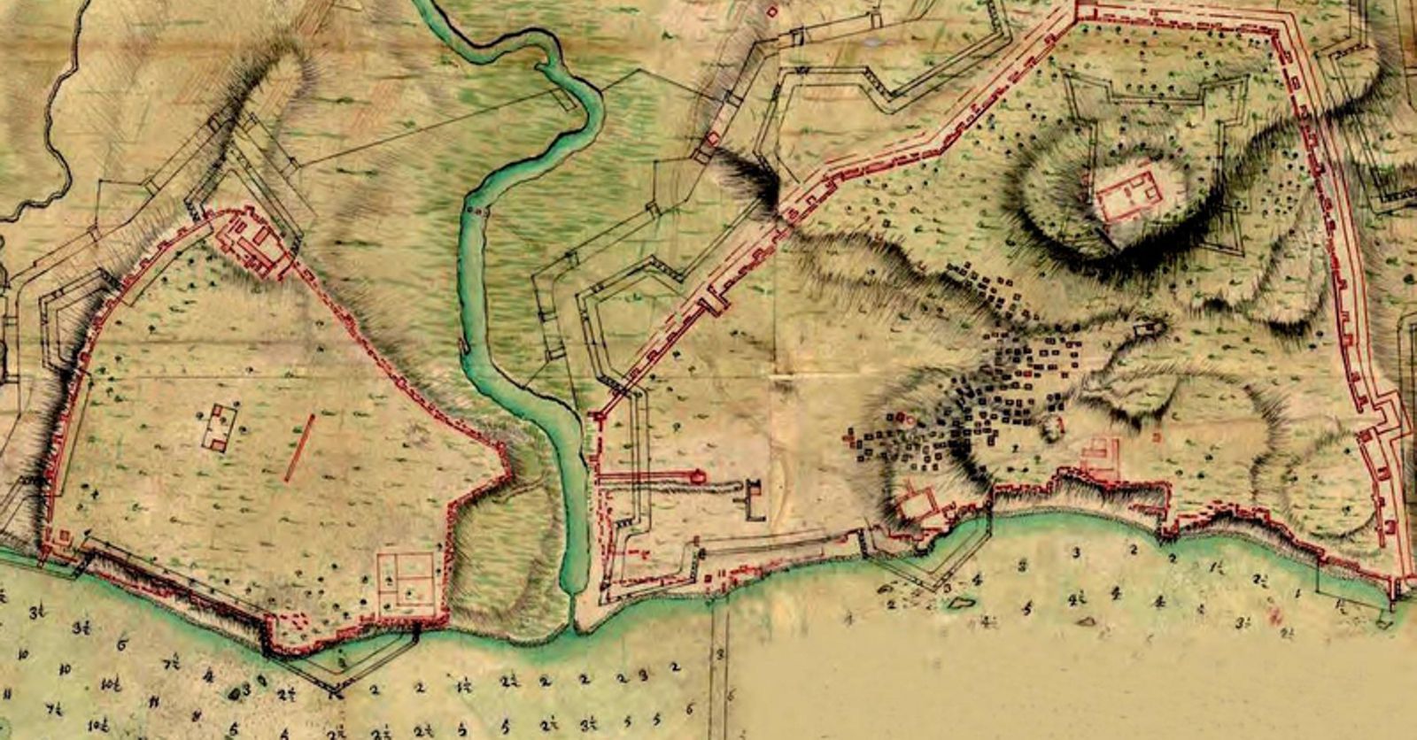 Algeciras en el año 1309. A la derecha de la imagen la antigua medina yazirí; a la izquierda la ciudad fundada por los meriníes.