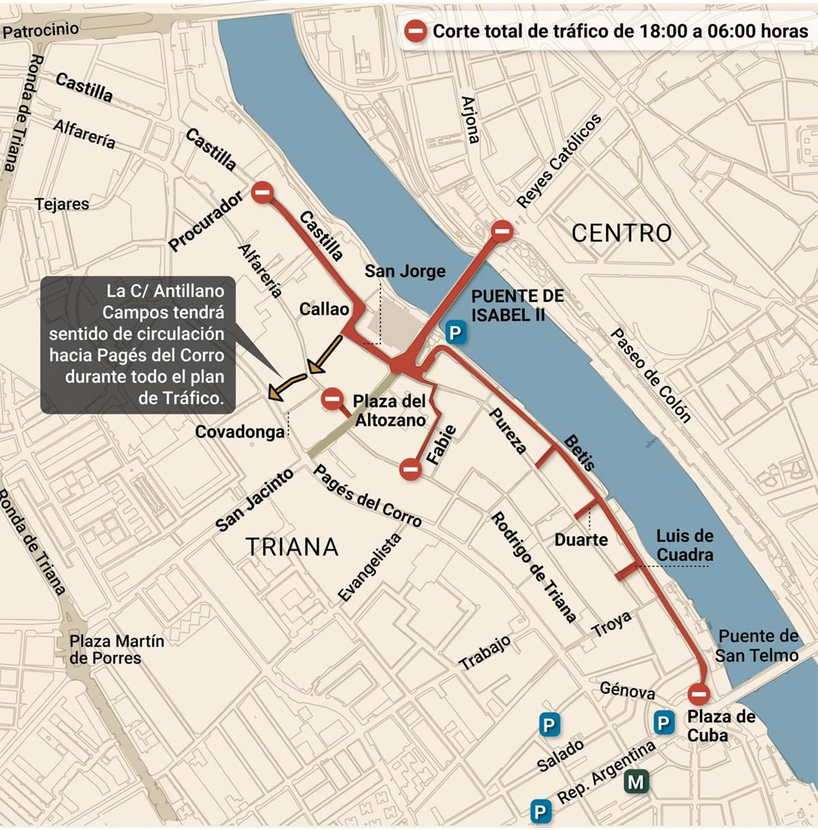 Cortes de tráfico en Sevilla por la Velá de Santa Ana